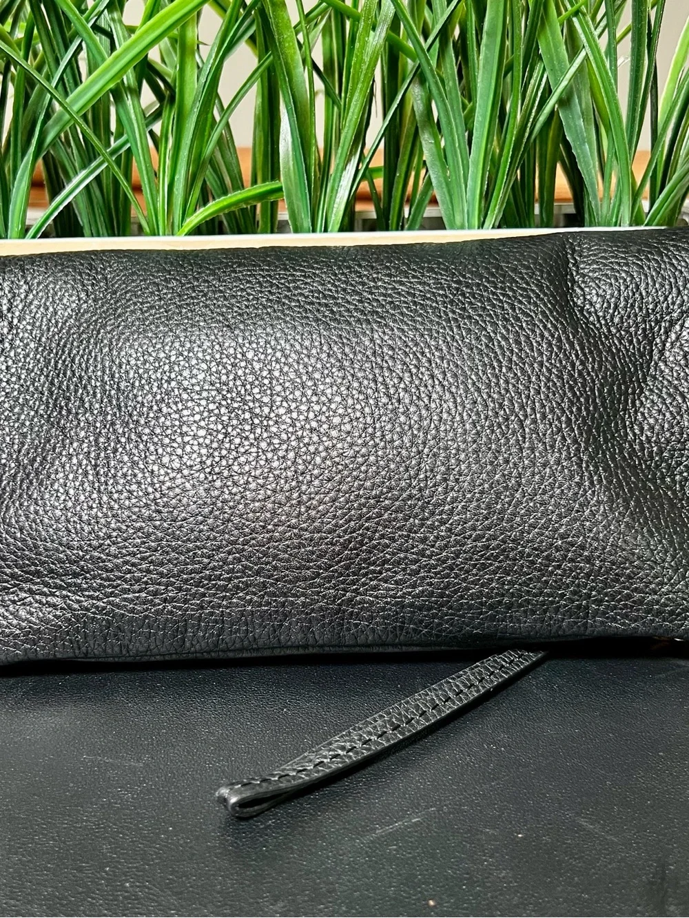 MULBERRY Classic Daria Spongy Pebbled Black Leather Fold-Over Clutch